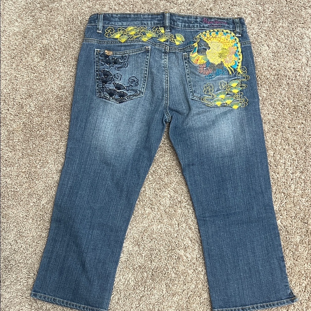 Pepe Jeans London Embroidered Blue 3/4 Jeans Sz 29